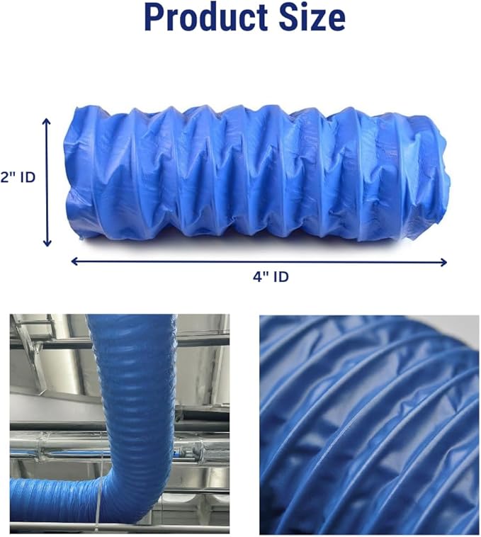 TCI-12170 Chemduit™, Blue PTFE Flexible Conduit, 4" ID x 2' Length, Chemical Resistant, Flame Retardant, Durable and Flexible.