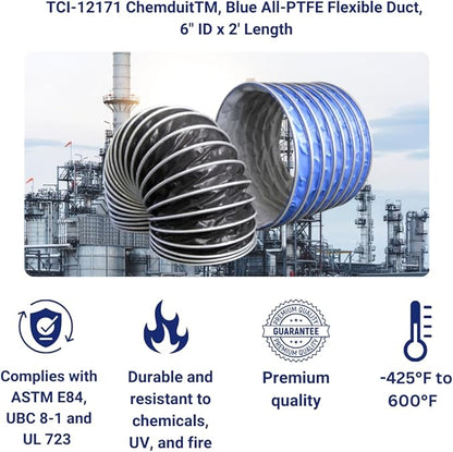 TCI-12171 ChemduitTM, Blue All-PTFE Flexible Conduit, 6" ID x 2' Length